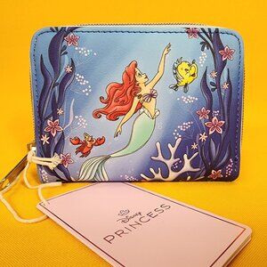 Loungefly Disney Princess Little Mermaid Ariel Flounder Sebastian Zip Wallet NEW